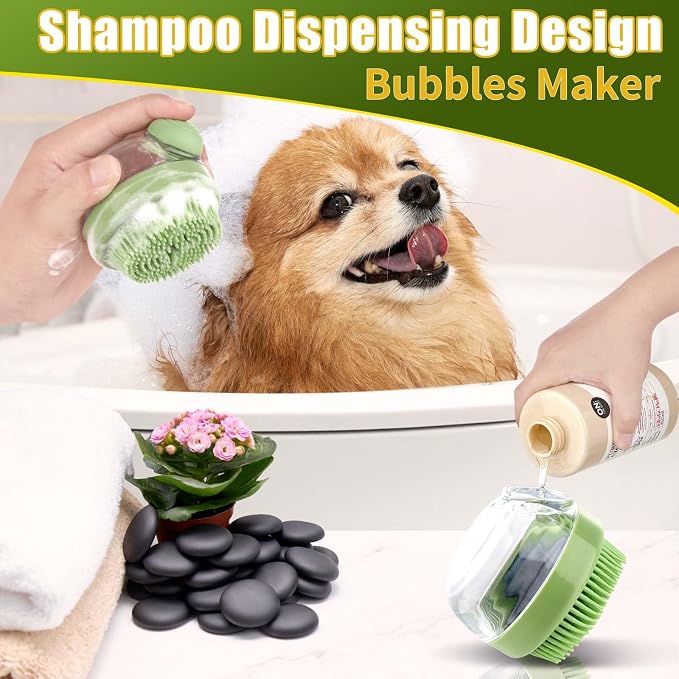 2Pack Dog Bath Brush Dog Scrubber for Bath, Dog Bath Shampoo Dispenser Brush Pet Bath Massage Shower Soap Brush Soft Silicone for Short & Long Haired Dogs and Cats Washing, Juquline
