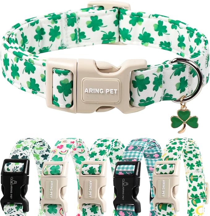 ARING PET St Patrick's Day Collar for Dog, Cute White Green Clover Shamrock Puppy Pet Collars for Small Medium Large Boy Girl Dogs-S