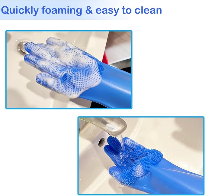 Silicone Pet Grooming Gloves Dog Washing Gloves for Bathing Massaging | 3,000 Soft Bristles, Non-slip & Extended Sleeves, Heat Resistant & Dishwasher Safe, For Cats and Dogs, Home/Car Cleaning