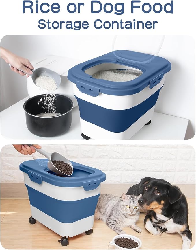 20-23 Lbs Dog Food Storage Container,Collapsible Dog Food Container | Pet Food Storage Containers with Attachable Casters and Scoop,Small Container,Keep Dry Food Fresh,Easy to Move with Wheels