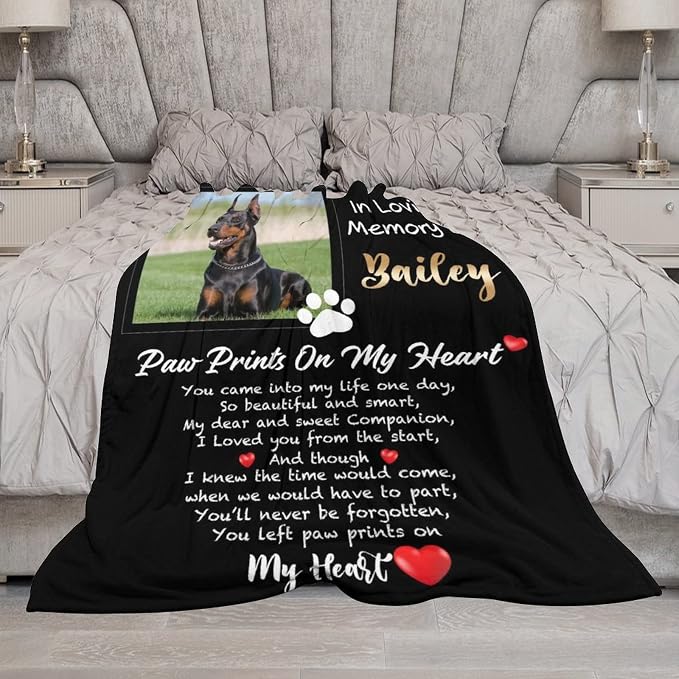 Artsadd Custom Dog Memorial Blanket, 60x80 inches, Fleece, Quilt, Pet Memorial Blanket, Black