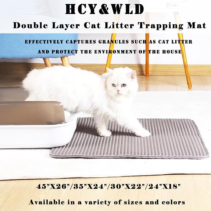 HCY&WLD Cat Litter Mat, Honeycomb Double Layer Litter Trapping Mat | Safe Materials, Soft on Paws, Waterproof Urine Proof Non-Slip, Protects Floors, Less Waste, Easy to Clean, Gray, 30" x 22"