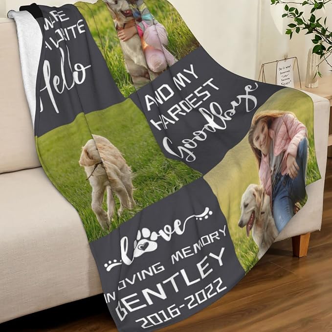 D-Story in Loving Memory of Loss Dog, Custom Sympathy Blanket with Dogs Pictures and Name,Personalized Dog Sympathy Remembrance Gift for Kids and a Grieving Pet Owner (Made in USA)