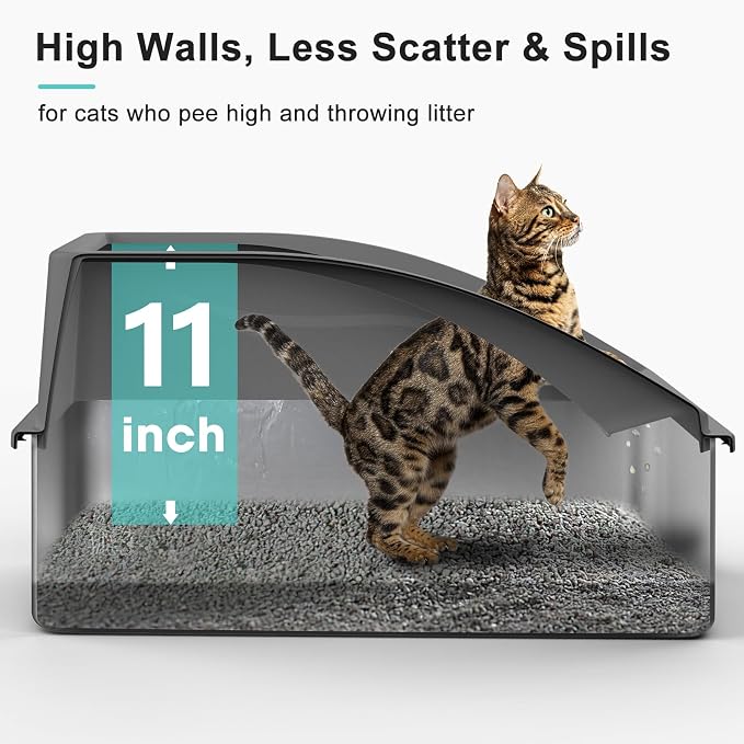 AIPERRO Stainless Steel Litter Box | XL Metal Cat Litter Boxs with Lid | Enclosed High Sided for Big Cats | Anti-Urine Leakage | Non-Stick & Easy to Clean with Litter Mat & Metal Scoop (Dark Gray)
