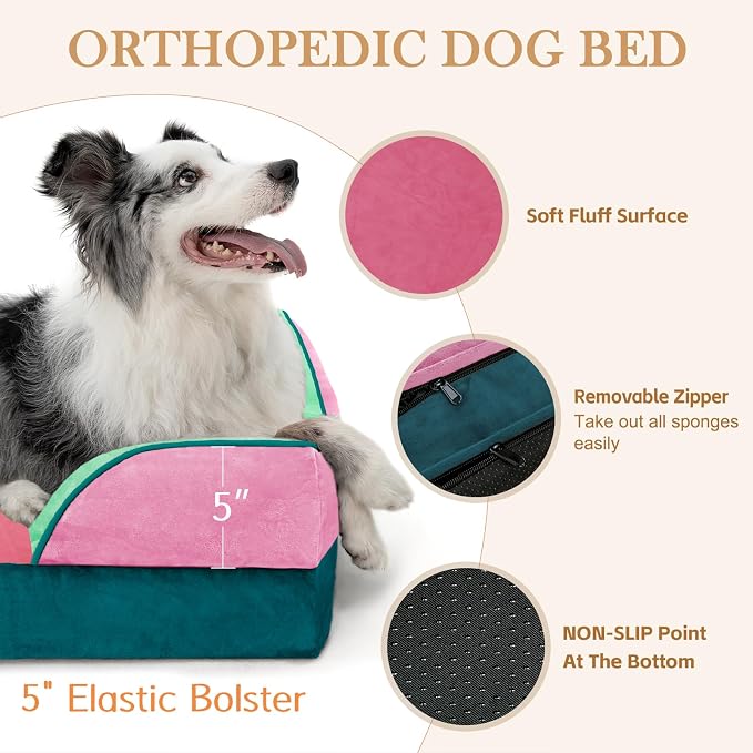 Comfort Expression Orthopedic Dog Beds for Large Sized Dog with Bolster | Waterproof Dog Couch Bed with Washable Cover & Non-Slip Bottom, Supportive Egg Crate Foam Large Pet Bed, 36x27 Inch
