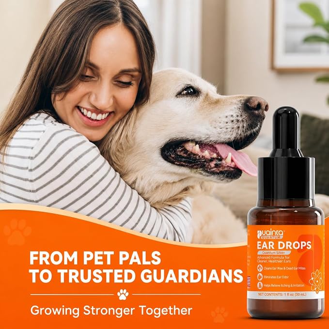 Dog Ear Cleaner Drops for Infection Treatment | Vet Formulated Patented Quantum Silver Water-Based Drops Soothe Ear Itching, Irritation, Cleans Wax, Odor, 2 Pack
