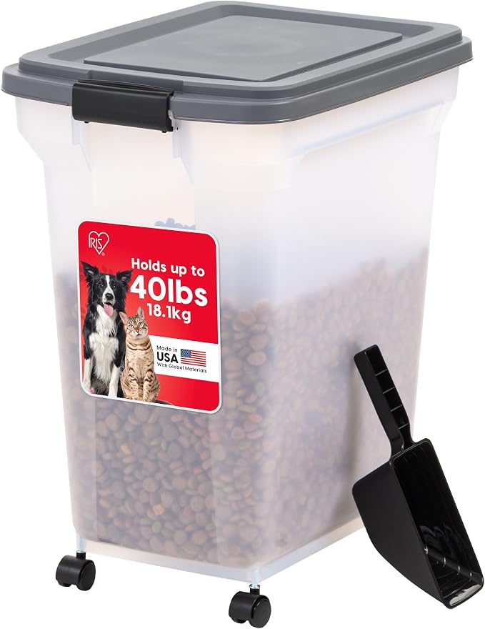 IRIS USA Dog Food Storage Container, Up to 40 lbs, Dark Gray, Made in USA | Includes 2-Cup Scoop & Wheels, Airtight Seal, BPA-Free, Bird Seed, Cat food, Cat Litter, Treats, Keeps Kibble Fresh