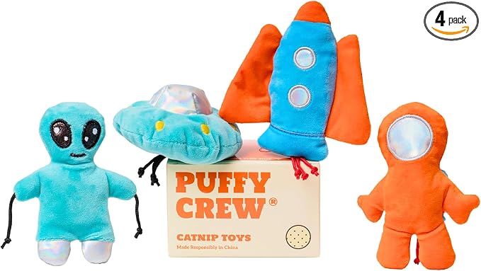 Interactive Catnip Cat Plush Toy, Space Travel Theme, 5‘’, for All Breed Size Cats (4 in 1)