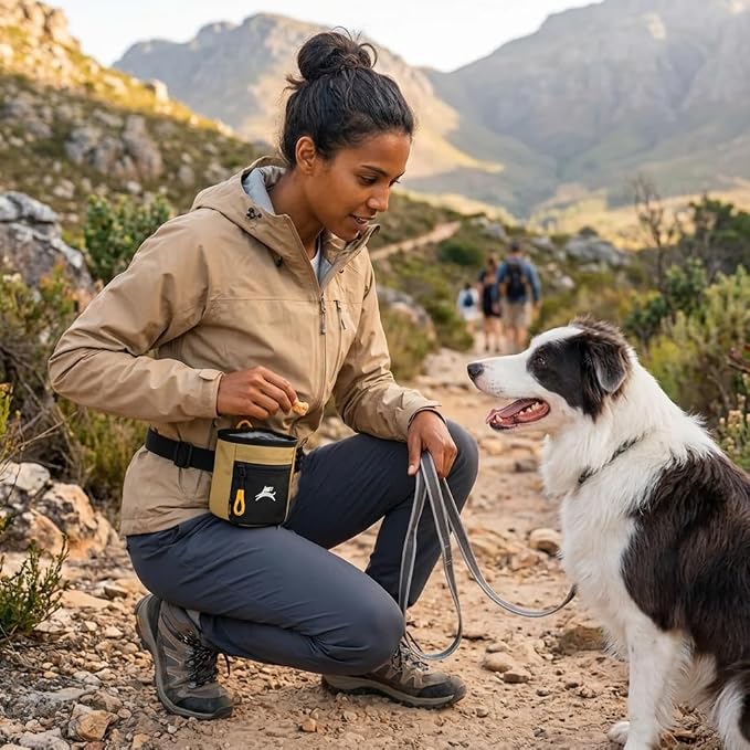 Goodie Treat Bag, Dog Treat Training Pouch | Magnetic Closure | 3 Ways to Wear | Hands-Free Waist Belt | Water-Resistant Recycled Vegan Fabric (Antelope)