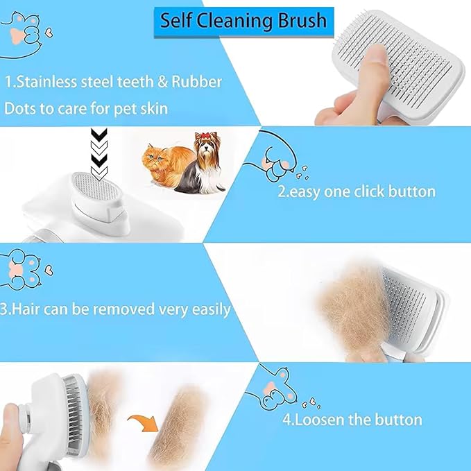 Self-Cleaning Slicker Brush, Dog Cat Bunny Pet Grooming Shedding Brush, Easy to Remove Loose Undercoat, Pet Massaging Tool Suitable for Pets with Long or Short Hair (White)