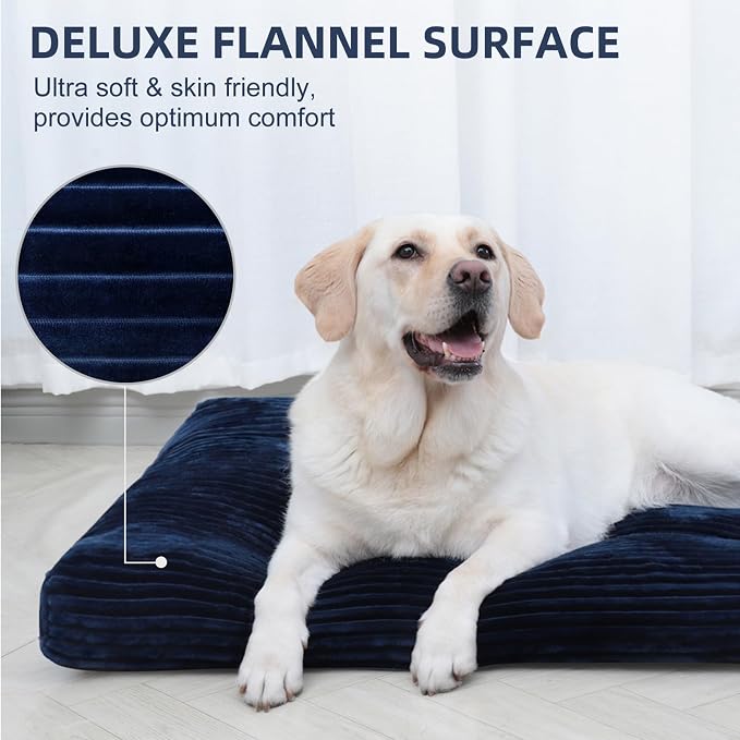 KSIIA Washable Dog Crate Bed Kennel Mat for Large Dogs, 35 x 23 Inch, Blue | 3in thick soft PP filling,Elastic rebound,300gsm shed-proof flannel,Soft skin-friendly,Anti-slip bottom,Machine washable