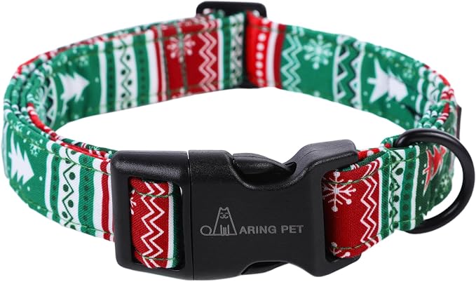 ARING PET Christmas Dog Collar, Cute Red Green Folk Snowflake Pet Collars with Quick Release Buckle for Puppy Small Medium Large Boy Girl Dogs-L