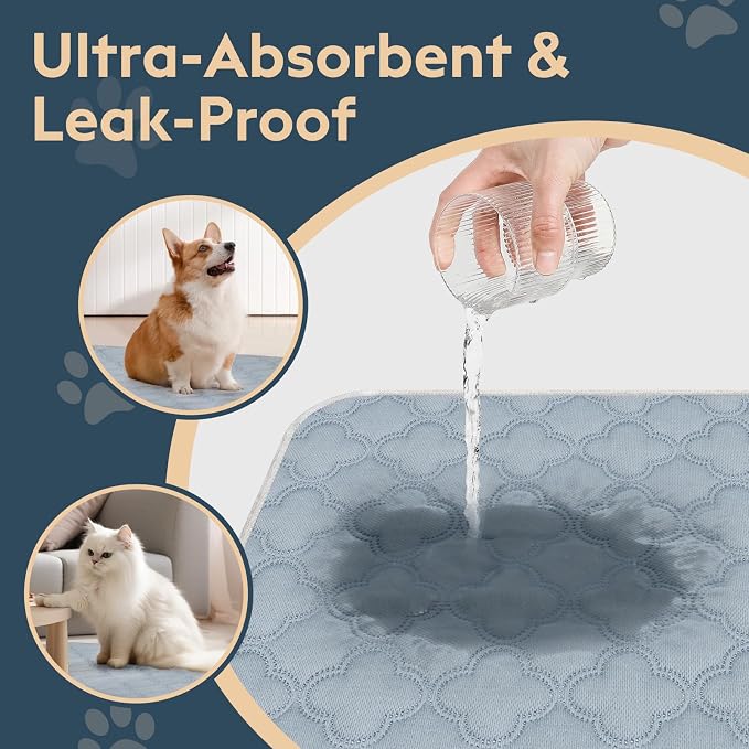 FunFurry Washable Pee Pads for Dogs - 1 Pack Reusable Pee Pads，Waterproof Puppy Pads，Pet Training Pads，Super Absorbent with Dog Paw Shape Non-Slip Backing (Light Grey, 48" X 65" - 1 Pack)