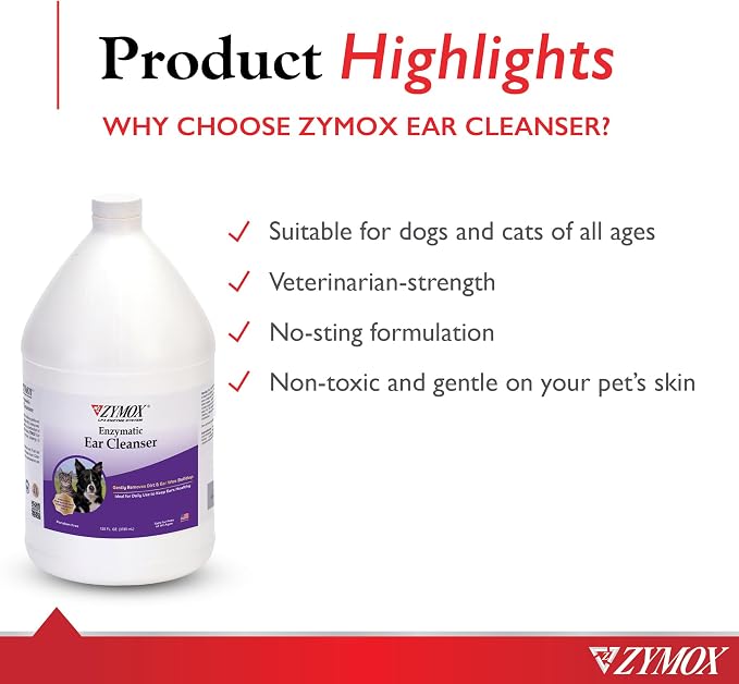 Zymox Ear Cleanser Solution for Dogs and Cats, 1 Gallon