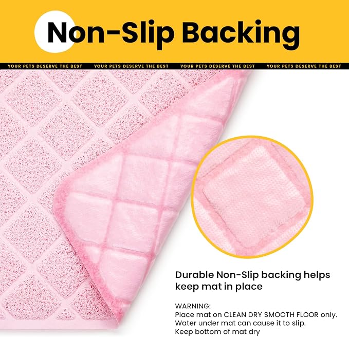 Conlun Cat Litter Mat Litter Trapping Mat, 35" x 23" Premium Durable PVC Grid Mesh with Scatter Control, Non-slip, Less Waste Cat Litter Box Mat, Pink
