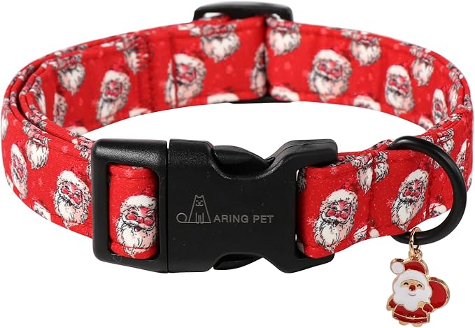 ARING PET Christmas Dog Collar, Cute Red Santa Claus Christmas Pet Collars with Quick Release Buckle for Small Medium Large Girl&Boy Dogs-L