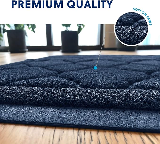 Cat Litter Box Mat, Kitty Premium PVC Pad, Durable Trapping Rug, Phthalate Free, Urine-Resistant, Scatter Control, XXL 47 x 36 Inch, Blue