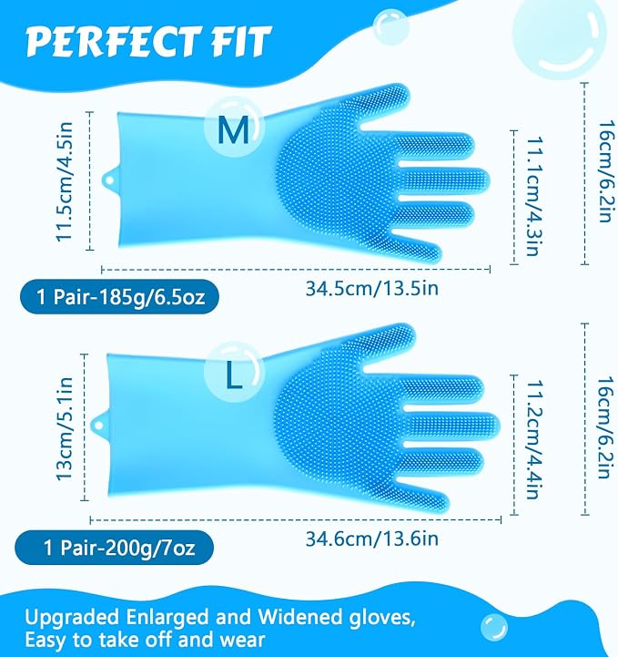 Pecute Silicone Pet Grooming Gloves for Washing Cats Dogs Bath Brush Large | 3,000 soft bristles, Gentle massage & deshedding, Dishwasher safe, For large/thick coats, Home/car cleaning