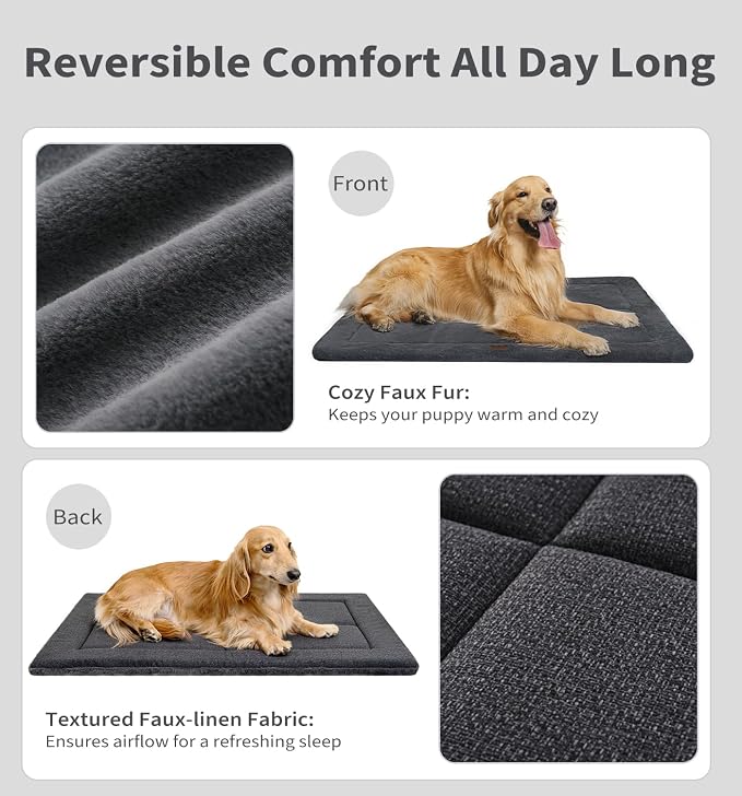 MADE 4 PETS Dog Crate Pad Washable Dog Bed for Small Dogs, 24"x18" | Washable & Reversible, Anti-Slip Kennel Mat for Cozy Sleeping, Soft Fluffy Dog Bed for Indoor & Outdoor Use, , Dark Gray