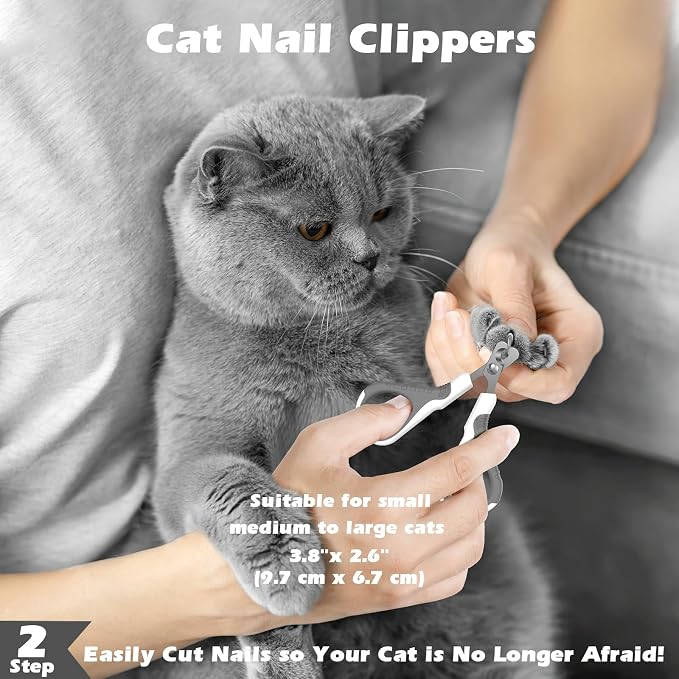 3PCS Cat Grooming Supplies, Cat Brush & Nail Clipper/Trimmer & Flea Comb for Shedding Indoor Cats Essentials Stuff Accessories (Grey)