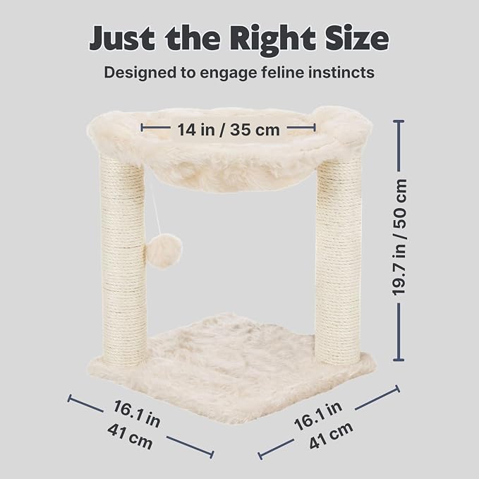 TRIXIE Baza Scratching Post with Hammock | 16" Base, Cream, Small