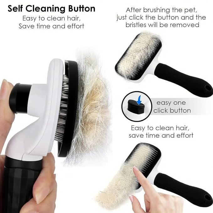 Self-Cleaning Slicker Brush, Dog Cat Bunny Pet Grooming Shedding Brush, Easy to Remove Loose Undercoat, Pet Massaging Tool Suitable for Pets with Long or Short Hair (Black)