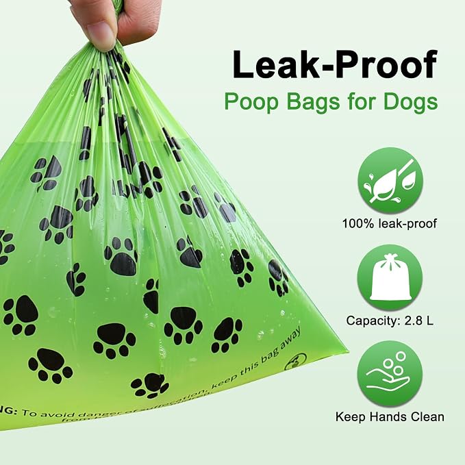 ILOMAX Dog Poop Bags with Dispenser, 270 Unscented Waste Bags (38% Plant-Based), Extra Thick Leak-Proof Refill Rolls for Dogs & Cats – 18 Rolls + Holder