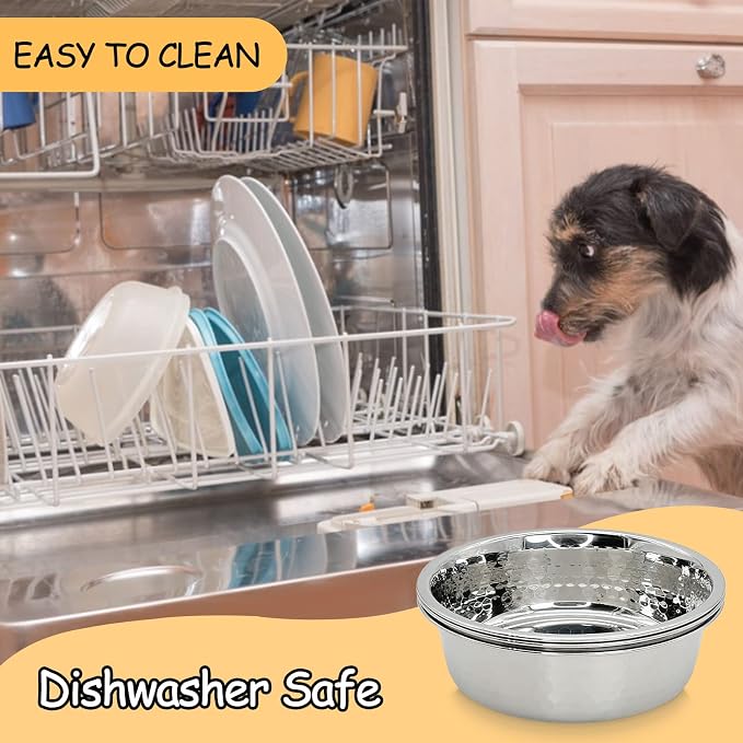 Fhiny 3 Pack Hammered Stainless Steel Cat Bowls, 2 Cups/16 Oz Premium Metal Puppy Feeder Bowl Set for Raised Feeding Station Basic Kitten Food & Water Dishes for Small & Medium Pets Dishwasher Safe