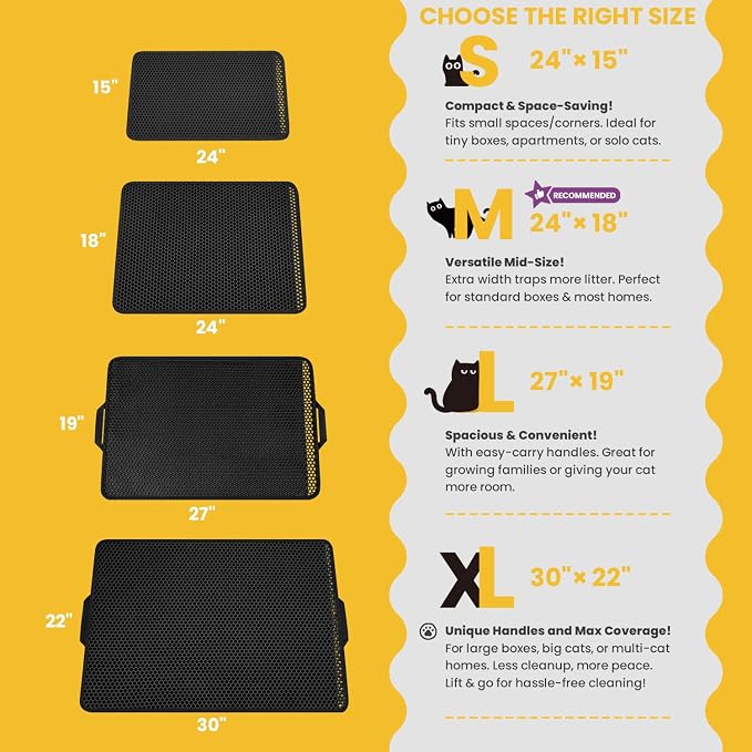 Cat Litter Mat, Upgrade Super Waterproof Back Layer Litter Box Mat, Non Slip, Durable, Soft on Paws Kitty Trapping Matt (30"x22", Black)