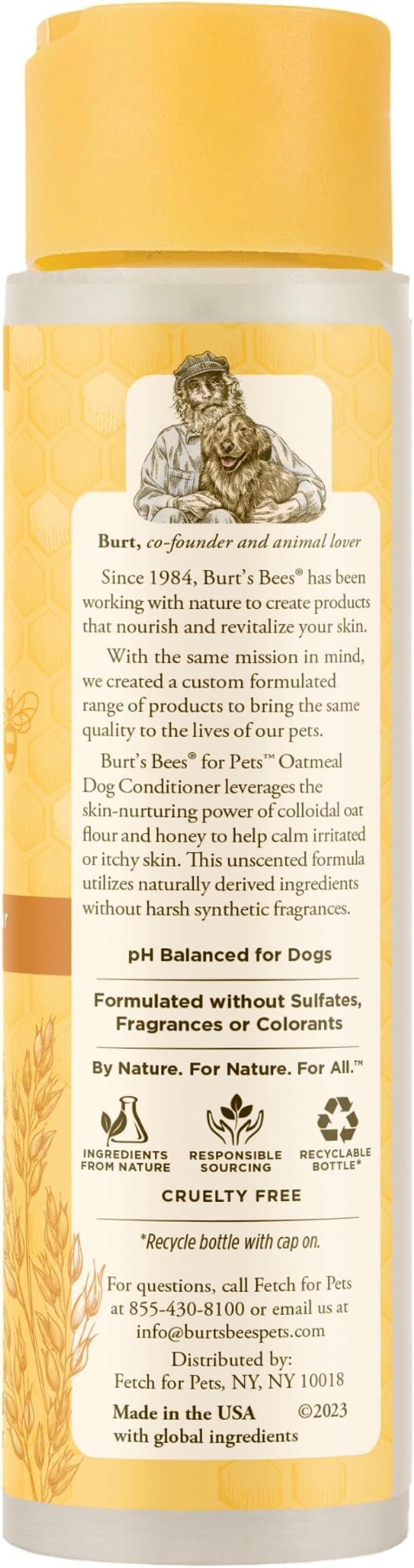 Burts Bees for Pets Oatmeal Dog Conditioner, Fragrance-Free, 10 Fl Oz | Colloidal oat flour and honey moisturize and soften dry coats, pH-balanced, 95% natural origin