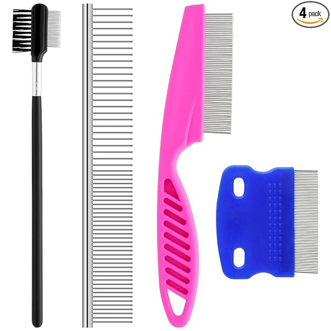 GUBCUB Pets Grooming Comb Kit for Small Dogs Puppies For Tear Stain Remover, 2-in-1 with Round Teeth to Remove Knots Crust Mucus