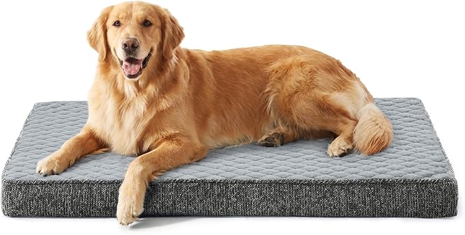 JOEJOY XL Dog Beds Large Sized Dog, Orthopedic Big Dogs Crate Bed with Washable Removable Cover, Extra Thick Egg-Crate Memory Foam Pet Beds up to 80 lbs, Light Grey, 41"x27"
