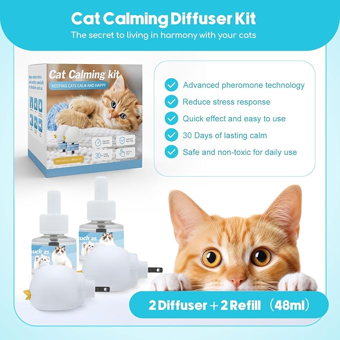 Cat Calming Diffuser 2 Pack Multi Cat Pheromones Diffuser Helps Calm Cats for 30 Days Effectively Relieve Anxiety Stress