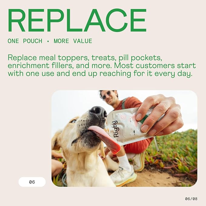 Rigby Organic Grass-Fed Beef Dog Treat Squeeze Pouches — One Pouch Every Day for Meal Topping, Training, Pill Pockets, Lick Mats & Enrichment — Low-Calorie Real Food for Muscle & Recovery Support