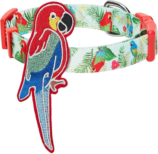 Blueberry Pet 10 Patterns Fun Parrot Adjustable Dog Collar with Detachable Décor, Small, Neck 12"-16"
