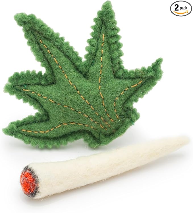 Glaciart One Catnip Joint & Leaf Cat Toy Set | Crack for Funny Kittens, Stimulating Toys for Boredom, Exercise & Play | Filled w/Organic Catnip to Excite/Calm Kitty | Organic Idea