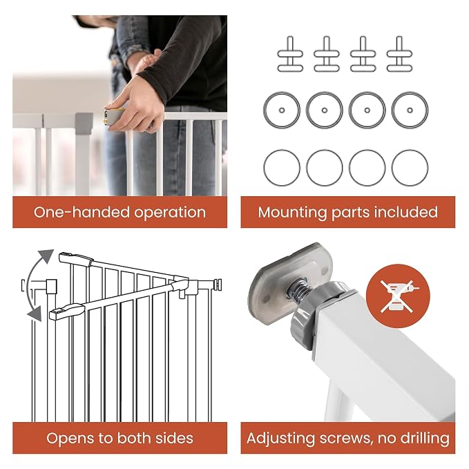 hauck Open N Stop Pressure Fit Baby & Pet Safety Gate w/ 8" Extension, Accommodates 37.8 to 39.75" Wide Home Doorway, Stairway, or Hallway, White