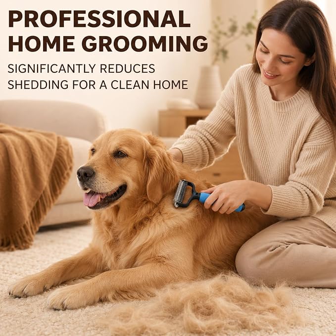 Pet Grooming Brush, Double-Sided Deshedding Dematting Tool for Dogs & Cats, Detangling Tool For Matted Fur, Ideal For Medium Or Long Haired Breeds (2Mix)