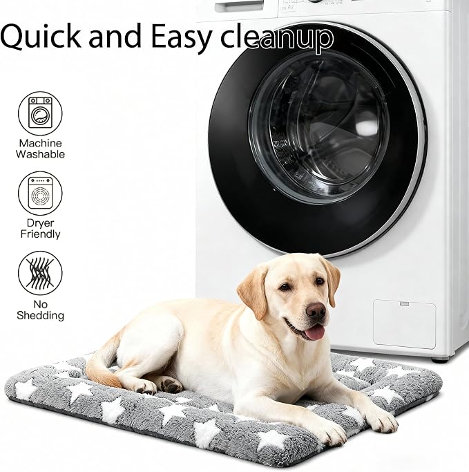 Dog Bed Mat, Reversible Crate Pad & Durable Dog Bed - Machine Washable Kennel Mat with Ultra Soft for Medium Dogs (Cool/Warm), 30" x 20", Grey&Star