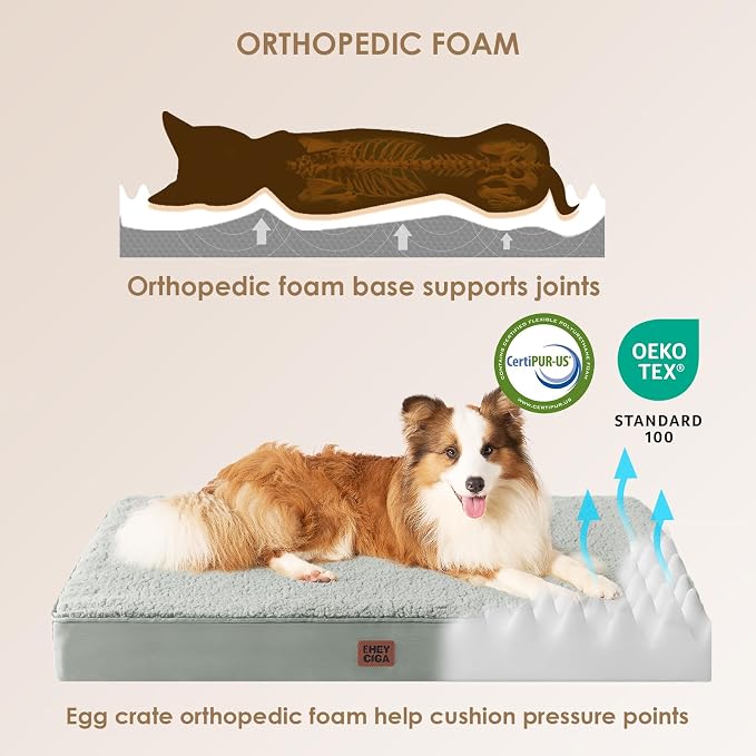 EHEYCIGA Orthopedic Dog Bed Extra Large with Removable Washable Cover, 50IN | Egg Crate Foam Support, Durable Oxford fabric, Non-Slip Bottom, Machine Washable, Soft Waterproof Plush Pet Bed Mat For Crate