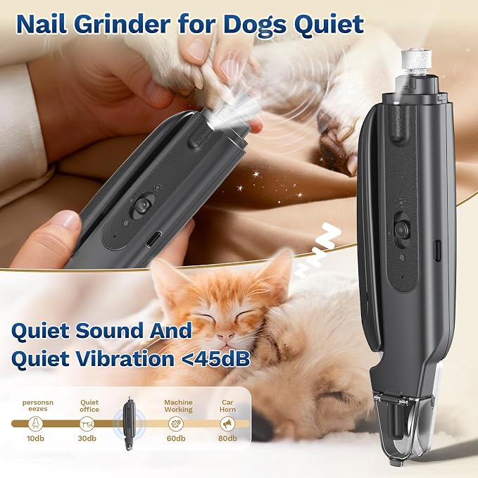 Pet Nail Clipper with Light, Type-c Dog Claw Trimmer & Grinder | Rechargeable Cordless Dog&Cat Cutter, Safety Lock & Catcher, Stainless Blades Grooming for Small Medium Large Pets, Black