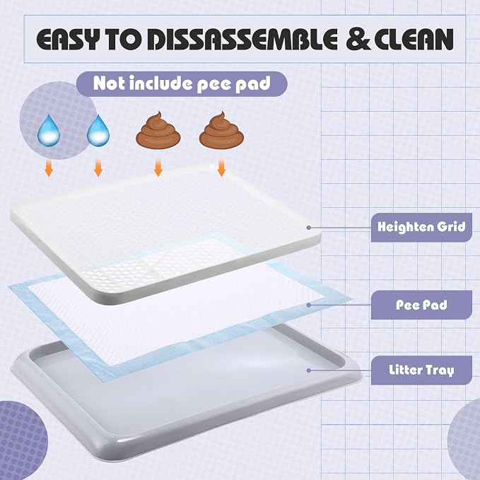 Mifoci 2 Pcs Dog Potty Tray Mesh Puppy Training Pad Holder Floor Protection Portable Pee Pad Pet Toilet Training Tray Litter Box Corner for Medium and Large Dogs (19.7 x 14.2 Inch,Gray)