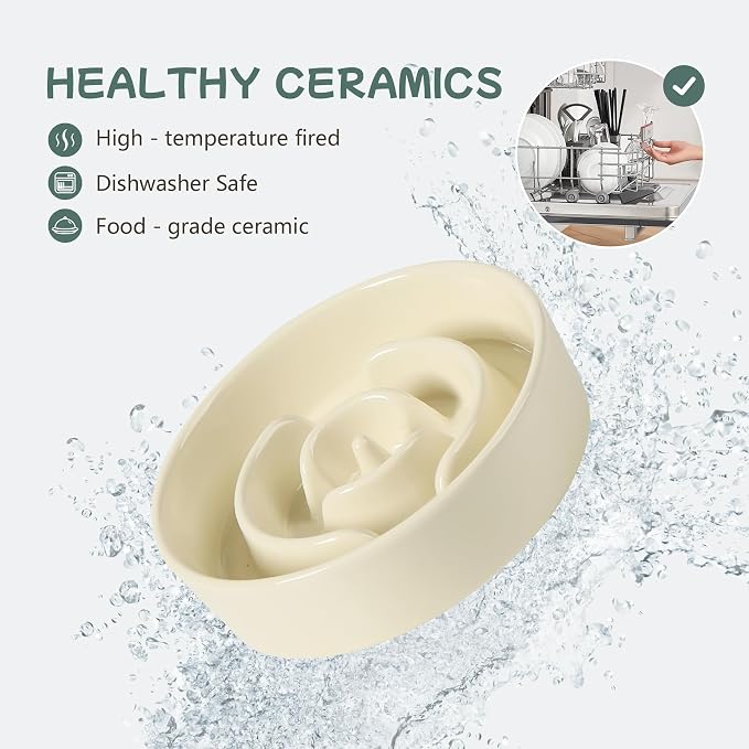 Havniva 6.1” Raised Slow Feeder Dog Bowls, 0.9 Cups Ceramic Dog Bowl Slow Feeding for Small Breed, Elevated Puzzle Dog Food Bowl with Wooden Stand Non-Slip Anti-Gulping & Anti-Choking