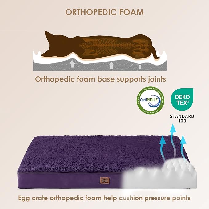 EHEYCIGA Orthopedic Dog Bed Medium with Removable Washable Cover, 30x20 | Egg Crate Foam Support, Durable Oxford fabric, Non-Slip Bottom, Machine Washable, Soft Waterproof Plush Pet Bed Mat For Crate