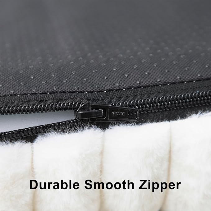 Dog Crate Bed Cream 34.6"x22.8" | Flat Dog Crate Bed Waterproof for Meduim Small Dogs Pet Beds with Plush Removable Washable Cover Anti Slip Bottom for Indoor