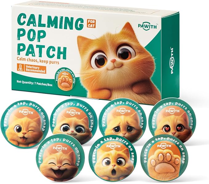Calming Pop Patch for Cat Travel – Pheromone Diffuser for Cats Reduces Anxiety & Stress-Related Behaviors in Cats & Kittens, Long-Lasting, No Electricity Needed, More Convenient Than Sprays
