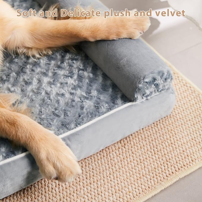 BFPETHOME Orthopedic Washable XLarge Dog Bed for Senior Dog Cozy Sleep | Extra Large Waterproof Big Soft Pet Couch Bed for Dogs Relax with Removable Cover Supportive Egg Crate Foam Grey 45x35 Inch