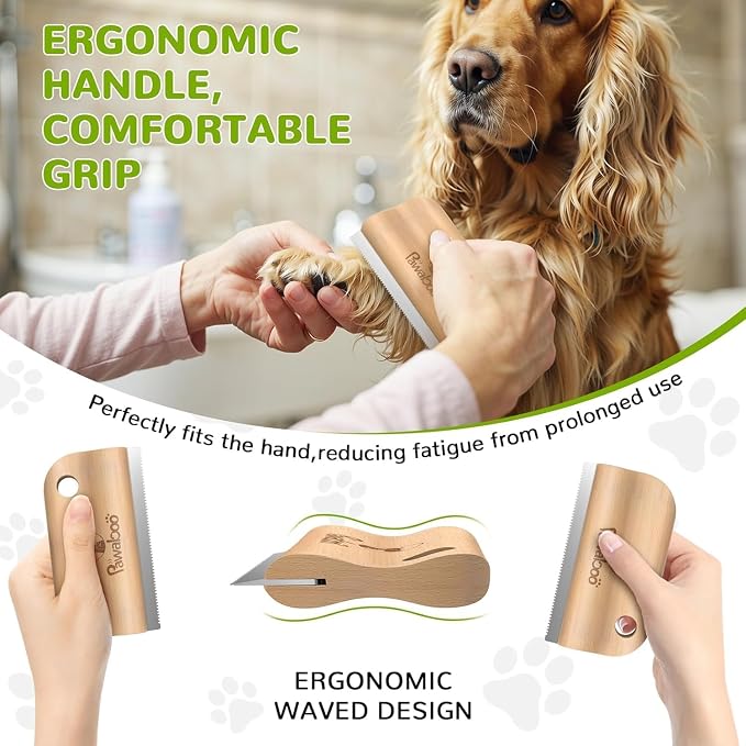 Pawaboo Deshedding Brush for Dogs & Cats, Dog Hair Removal Comb | Grooming Shedding Brush with Ergonomic Gripping for Short Hair Dogs and Cats, Hangable Pet Cleaning Comb Supplies, 5.1 Inch