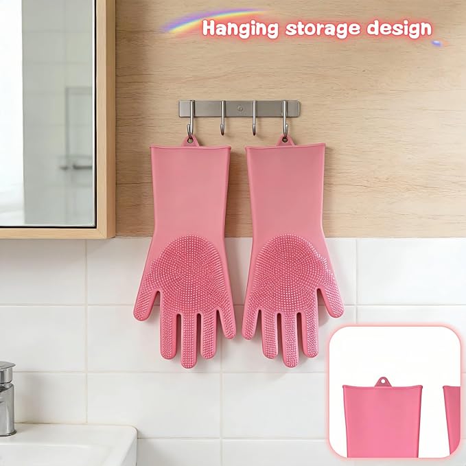 Silicone Dog Grooming Glove for Dogs and Cats, Enhanced Five-Finger Fit, Non-Slip & Extended Cuff, Dual-Sided Pet Bath Brush for Washing, Massage & Deep Cleaning 1 Pair (Pink)