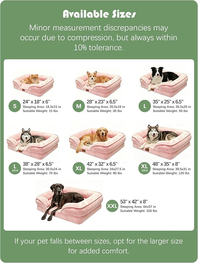 Spotted Play Orthopedic Dog Bed with Sides - Sofa Beds for Extra Large Dogs, Supportive Foam Pet Couch Bed with Washable Removable Cover, Waterproof Lining and Non-Slip Bottom, Pink - XL